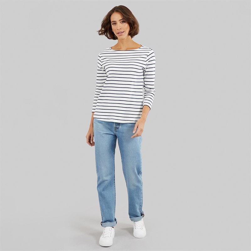 Crew Clothing Womens Ultimate Breton Striped T-Shirt White/Heritage Navy - Image 4