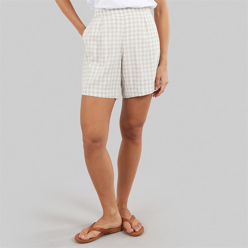 Crew Clothing Womens Wide Leg Linen Shorts Neutral Gingham