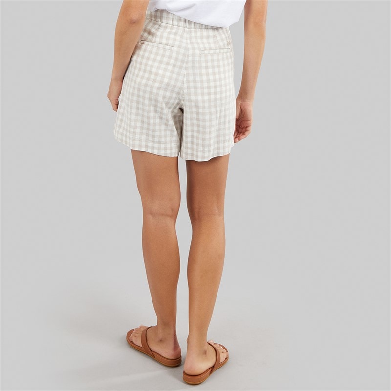 Crew Clothing Womens Wide Leg Linen Shorts Neutral Gingham - Image 2