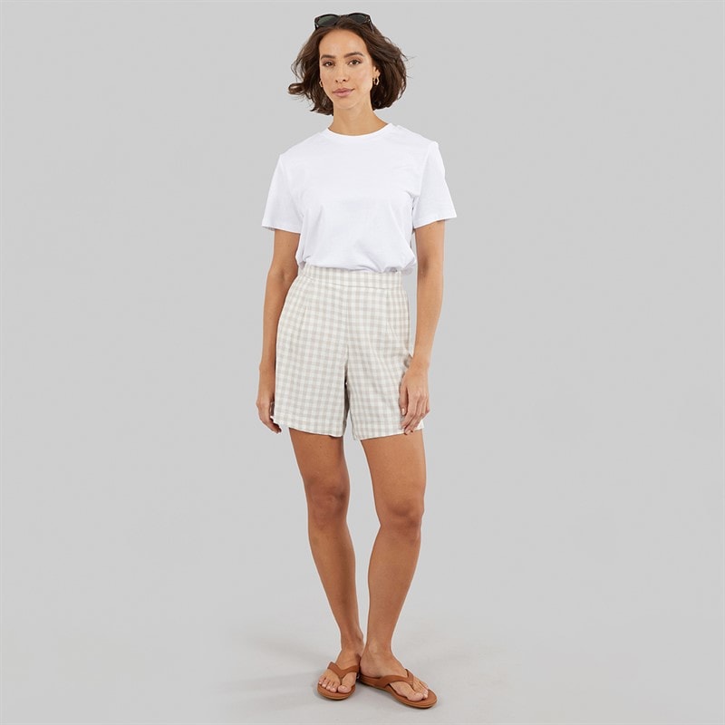 Crew Clothing Womens Wide Leg Linen Shorts Neutral Gingham - Image 4