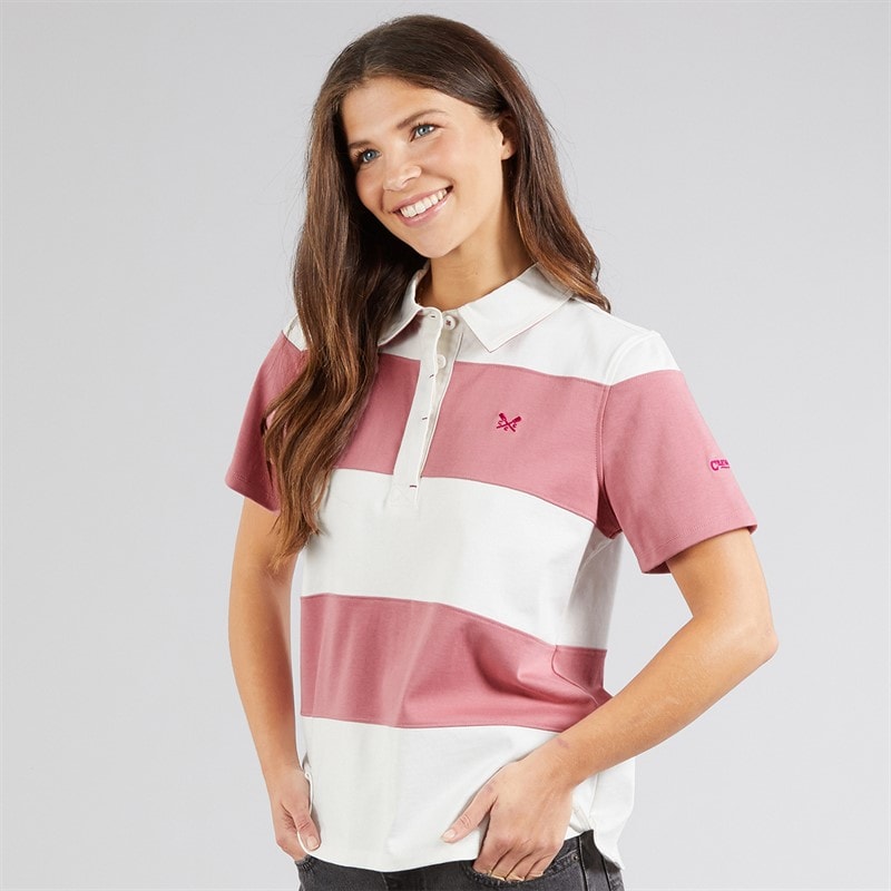 Crew Clothing Womens Short Sleeve Rugby Shirt Foxglove/Rainy Day