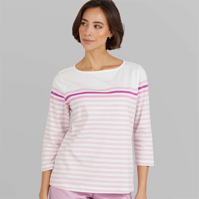 Crew Clothing Womens Essential Breton Striped T-Shirt White/Fragrant Lilac White / Fragrant Lilac