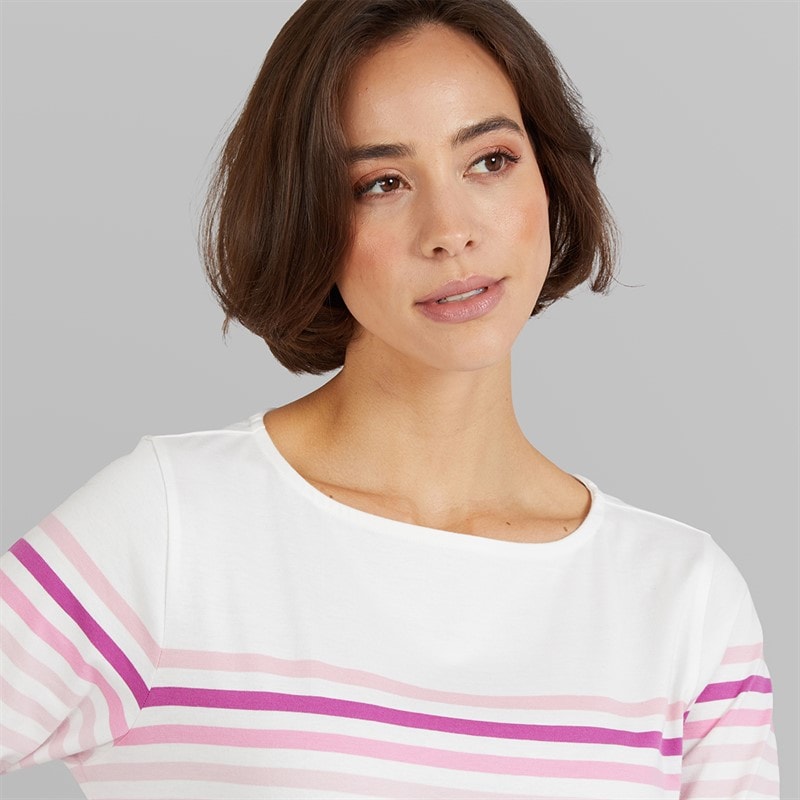 Crew Clothing Womens Essential Breton Striped T-Shirt White/Fragrant Lilac White / Fragrant Lilac - Image 3