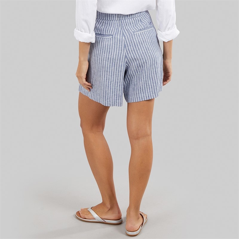 Crew Clothing Womens Wide Leg Linen Shorts Blue Stripe - Image 2