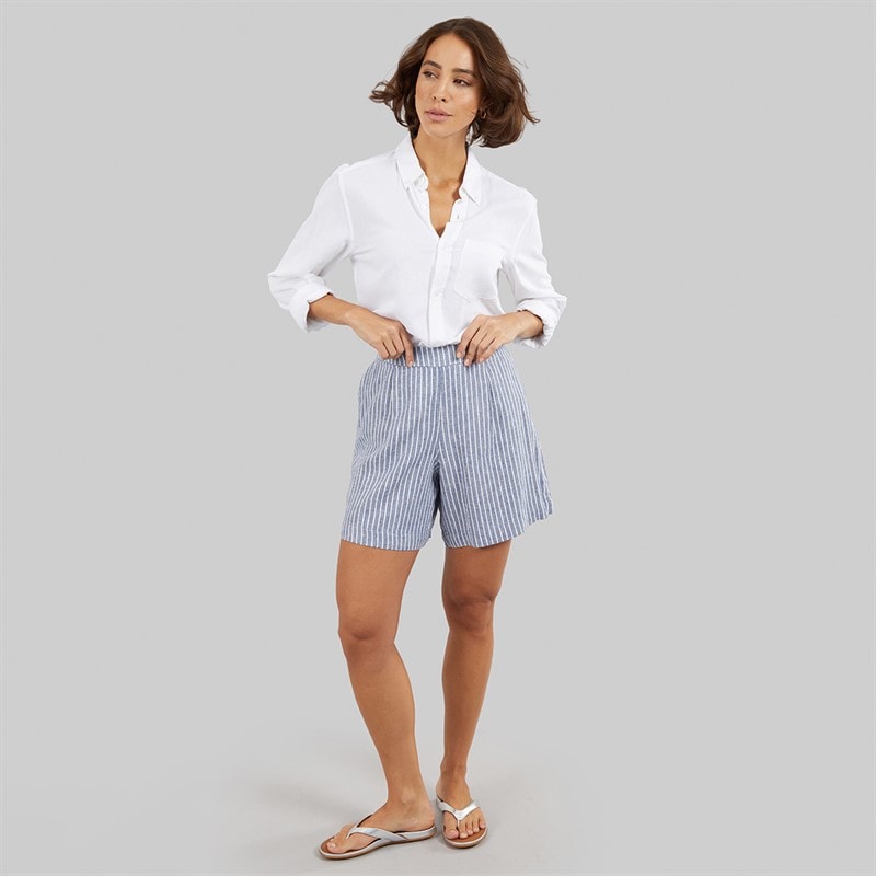 Crew Clothing Womens Wide Leg Linen Shorts Blue Stripe - Image 4