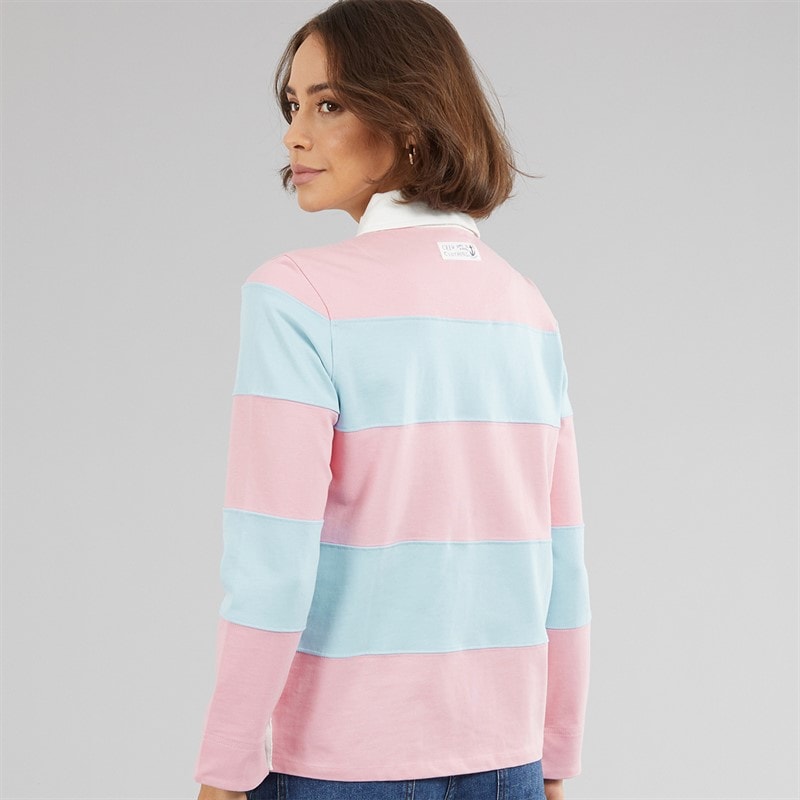 Crew Clothing Womens Long Sleeve Striped Rugby Top Fragrant Lilac/Dream Blue Stripe - Image 2