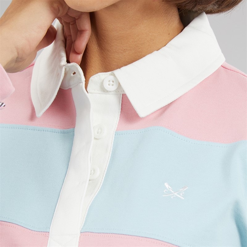 Crew Clothing Womens Long Sleeve Striped Rugby Top Fragrant Lilac/Dream Blue Stripe - Image 3