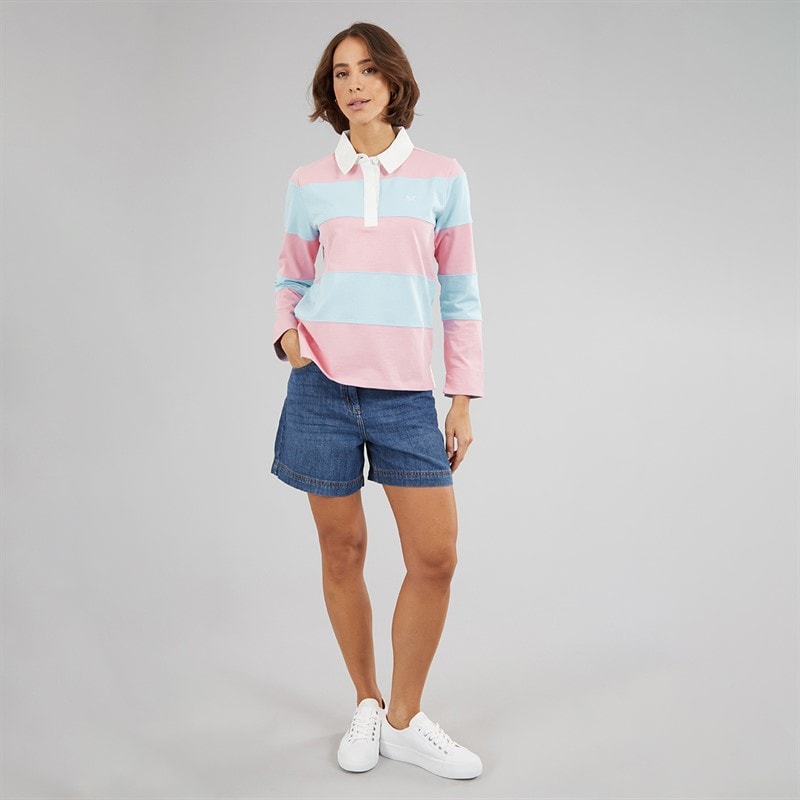 Crew Clothing Womens Long Sleeve Striped Rugby Top Fragrant Lilac/Dream Blue Stripe - Image 4