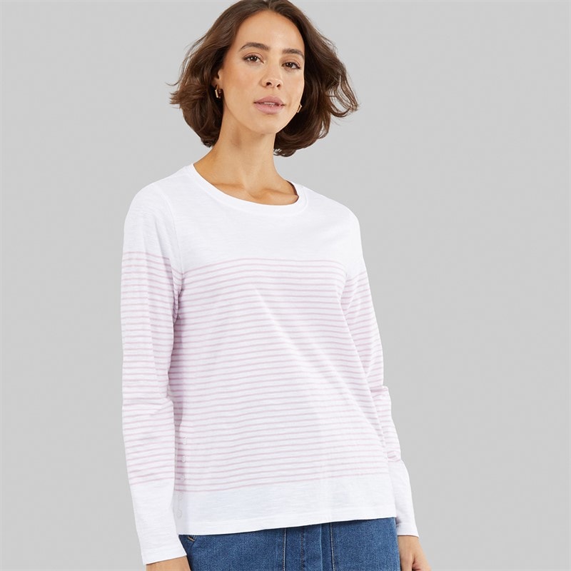 Crew Clothing Womens Cassie Stripe Button T-Shirt White/Fragrant Lilac White / Fragrant Lilac