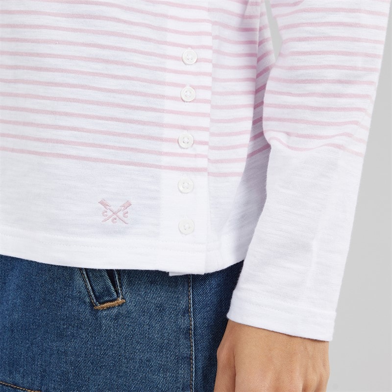 Crew Clothing Womens Cassie Stripe Button T-Shirt White/Fragrant Lilac White / Fragrant Lilac - Image 3