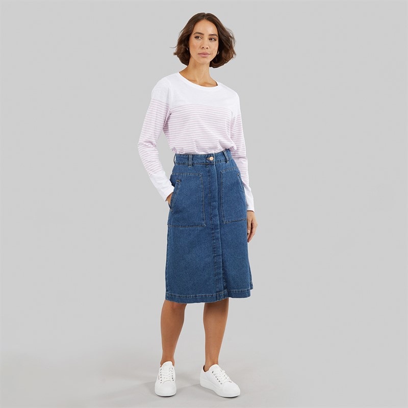 Crew Clothing Womens Cassie Stripe Button T-Shirt White/Fragrant Lilac White / Fragrant Lilac - Image 4