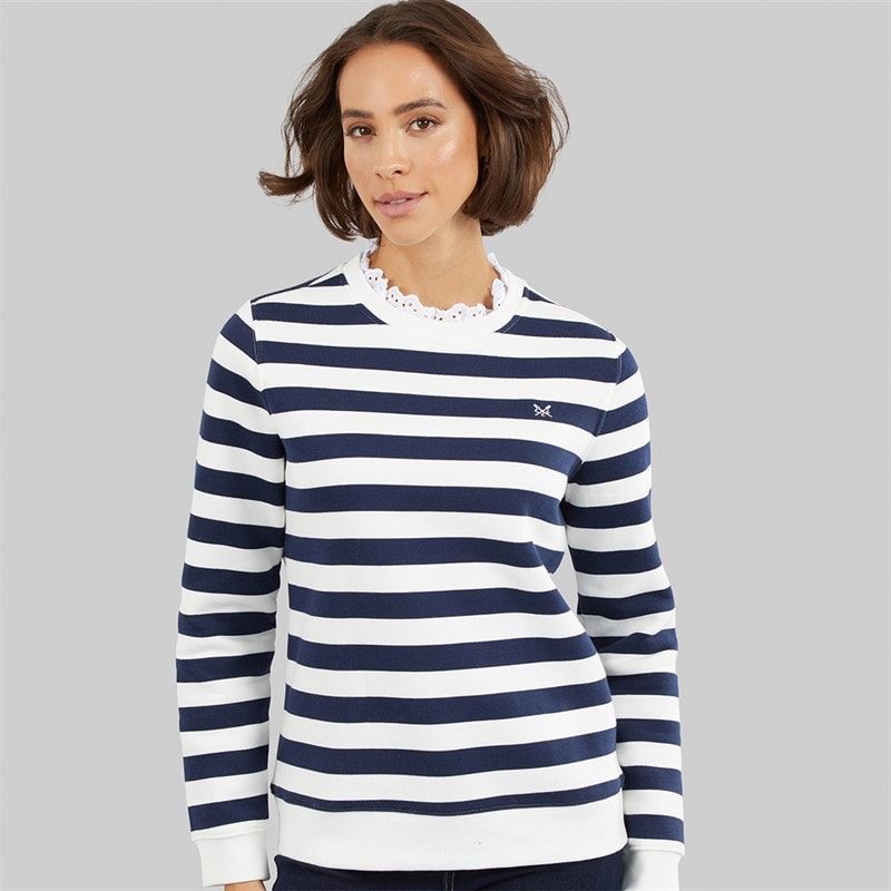 Crew Clothing Womens Pie Crust Neck Striped Sweatshirt White Linen/Navy White Linen / Navy