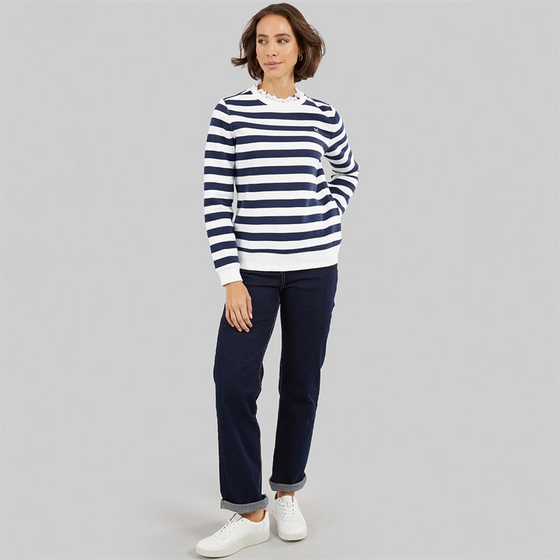 Crew Clothing Womens Pie Crust Neck Striped Sweatshirt White Linen/Navy White Linen / Navy - Image 4