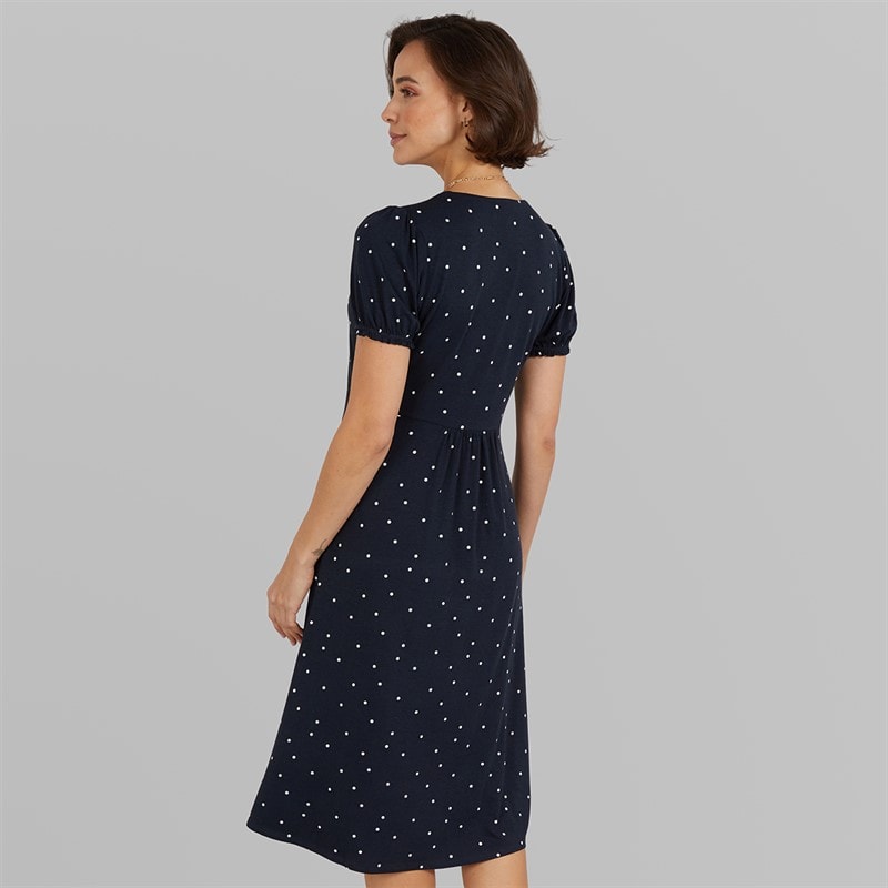 Crew Clothing Womens Melanie Short Sleeve Midi Dress Liza Spot Print Navy - Image 2