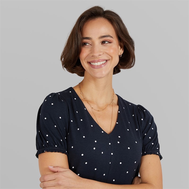 Crew Clothing Womens Melanie Short Sleeve Midi Dress Liza Spot Print Navy - Image 3