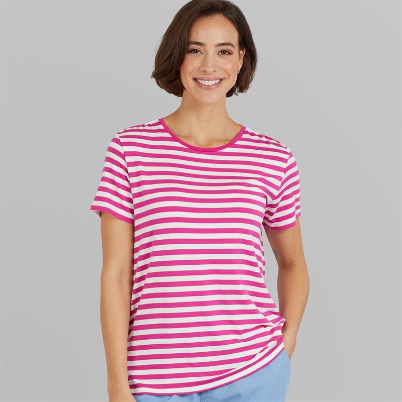 Crew Clothing Womens Modal Blend Striped T-Shirt Rose Violet/White Linen Rose Violet / White Linen