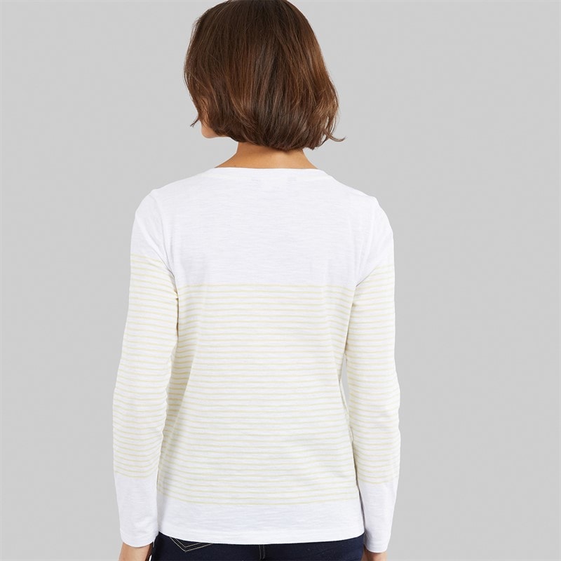 Crew Clothing Womens Cassie Stripe Button T-Shirt White/Pastel Yellow White / Pastel Yellow - Image 2