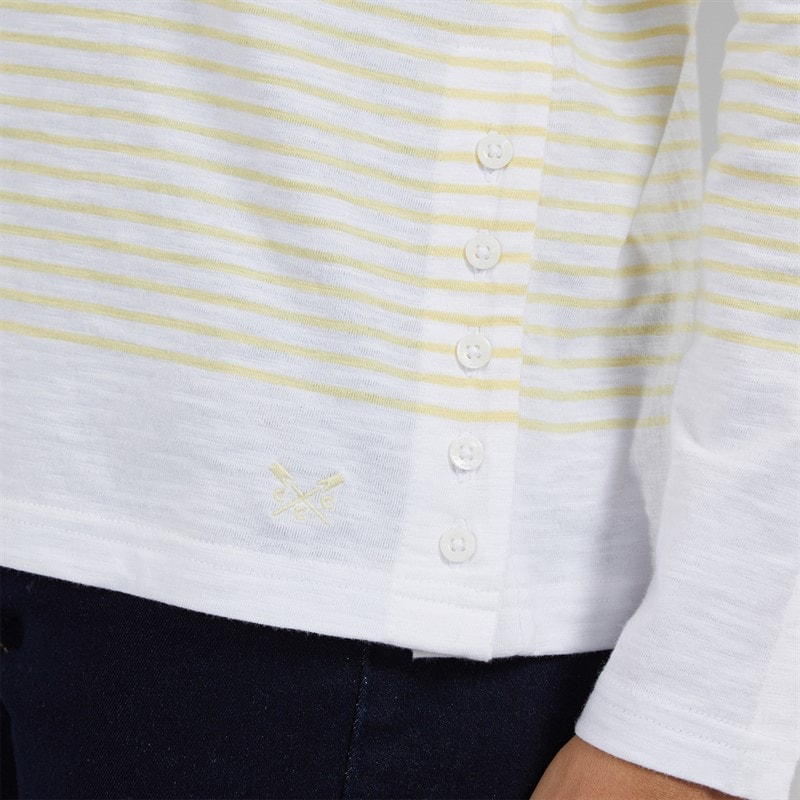 Crew Clothing Womens Cassie Stripe Button T-Shirt White/Pastel Yellow White / Pastel Yellow - Image 3