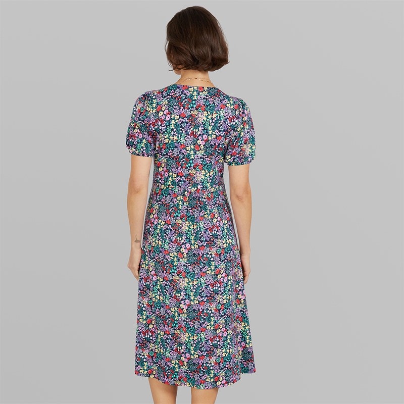 Crew Clothing Womens Kelly Short Sleeve Button Through Dress Cutwork Floral Print Navy - Image 2