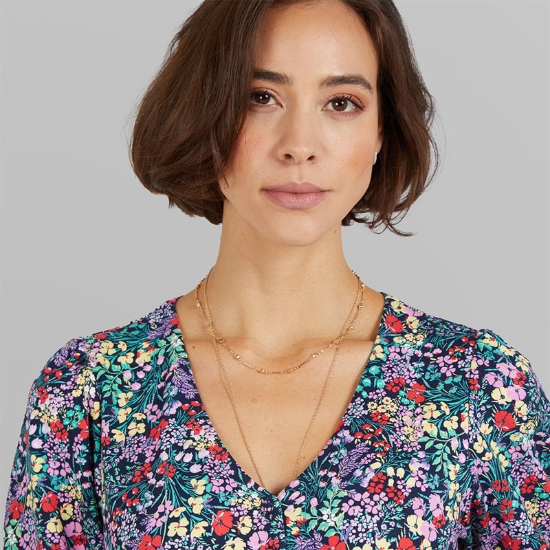 Crew Clothing Womens Kelly Short Sleeve Button Through Dress Cutwork Floral Print Navy - Image 3