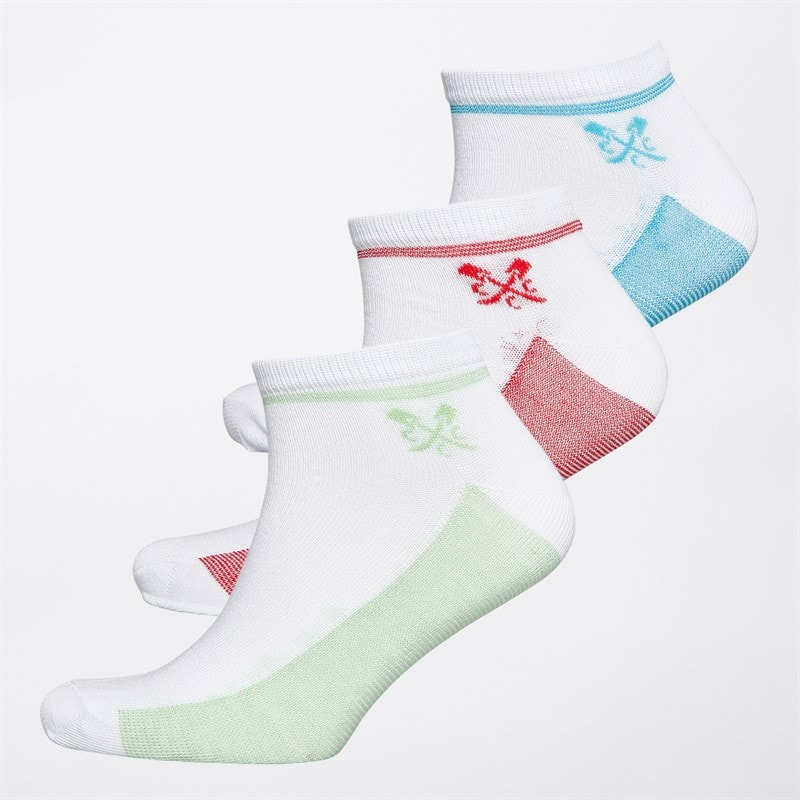 Crew Clothing Mens Three Pack Bamboo Trainer Liners White/Red/Green/Blue - Image 1