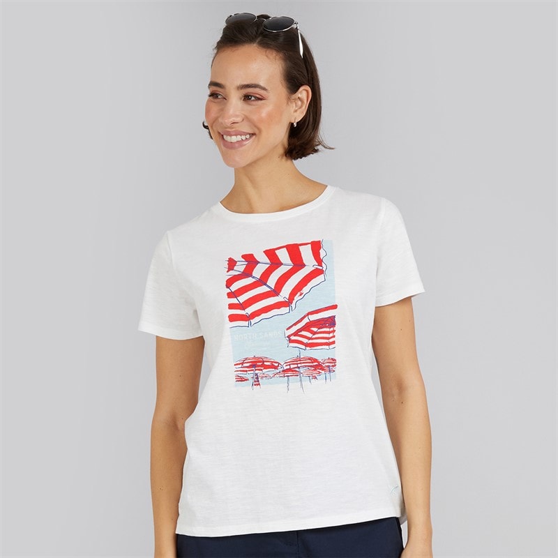 Crew Clothing Womens North Sands Graphic T-Shirt White Linen