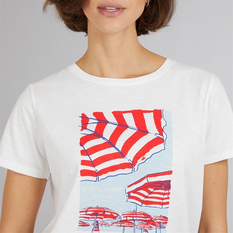 Crew Clothing Womens North Sands Graphic T-Shirt White Linen - Image 3