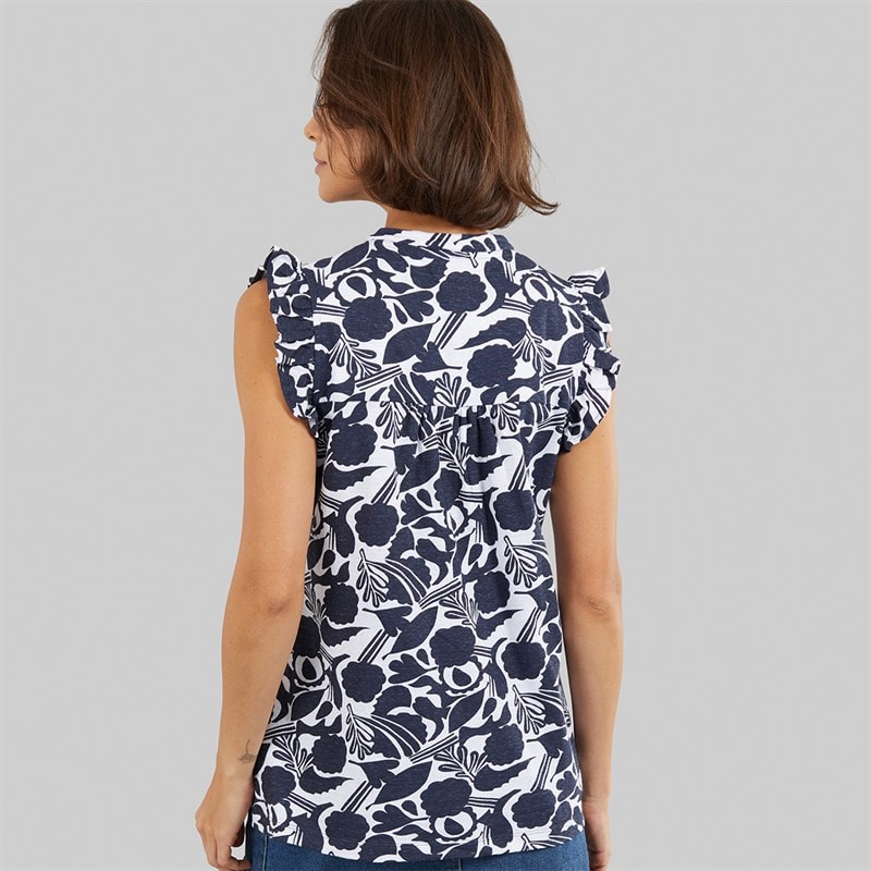 Crew Clothing Womens Sleeveless Frill Print Top Abstract Floral Navy/White - Image 2