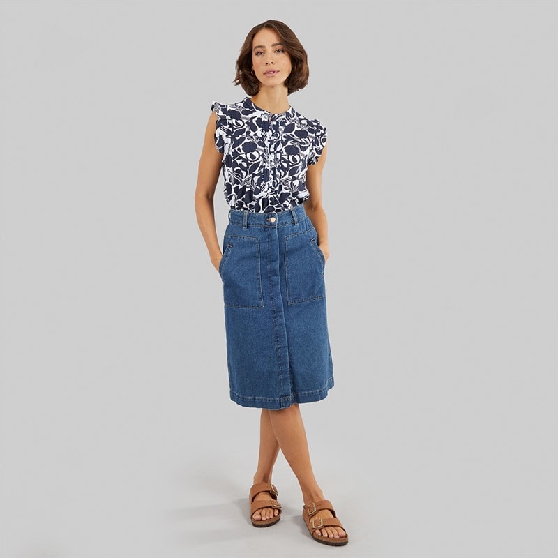 Crew Clothing Womens Sleeveless Frill Print Top Abstract Floral Navy/White - Image 4