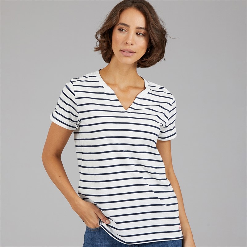 Crew Clothing Womens Notch Neck T-Shirt White Linen/Heritage Navy Stripe White Linen / Heritage Navy Stripe