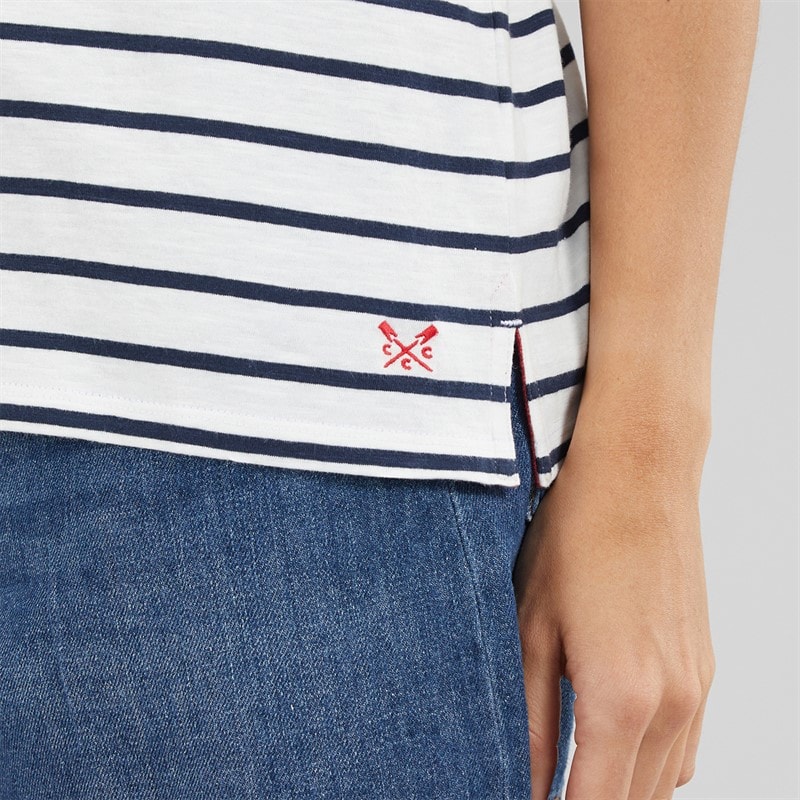 Crew Clothing Womens Notch Neck T-Shirt White Linen/Heritage Navy Stripe White Linen / Heritage Navy Stripe - Image 3