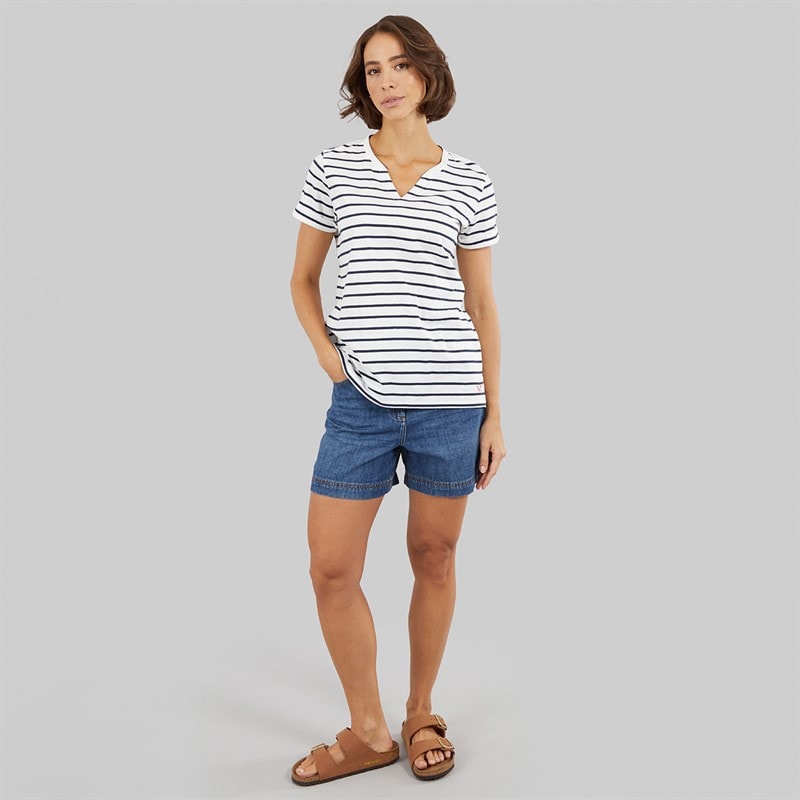 Crew Clothing Womens Notch Neck T-Shirt White Linen/Heritage Navy Stripe White Linen / Heritage Navy Stripe - Image 4