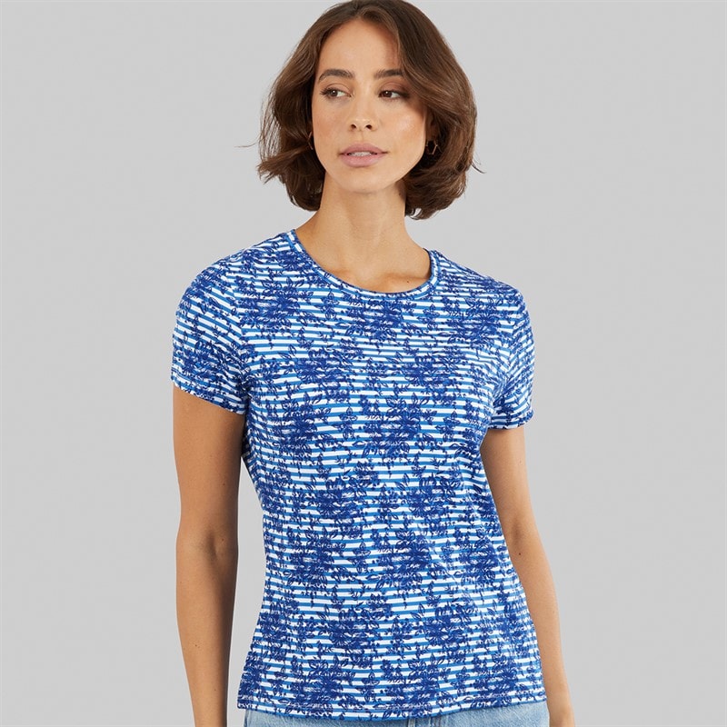 Crew Clothing Womens Printed Viscose T-Shirt Bonnie Stripe Blue