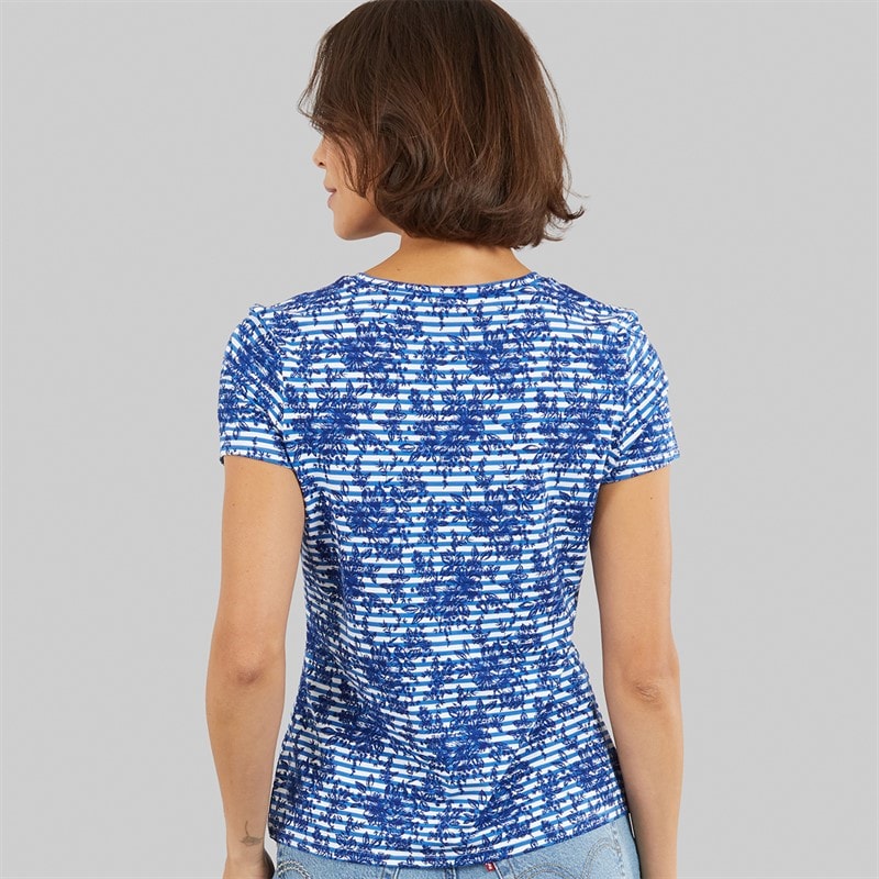Crew Clothing Womens Printed Viscose T-Shirt Bonnie Stripe Blue - Image 2