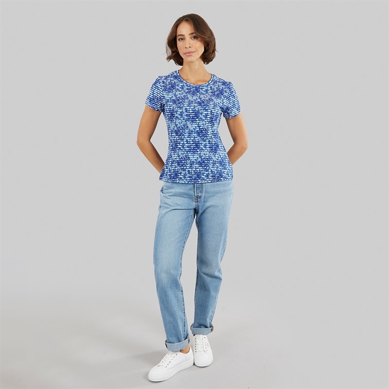 Crew Clothing Womens Printed Viscose T-Shirt Bonnie Stripe Blue - Image 4