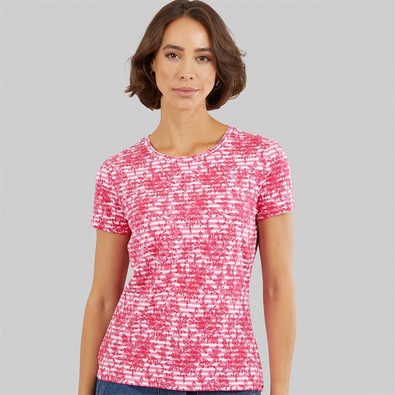 Crew Clothing Womens Printed Viscose T-Shirt Bonnie Stripe Pink