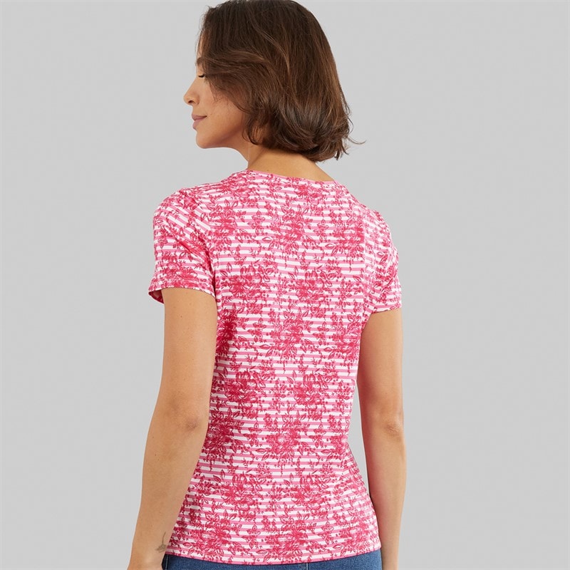 Crew Clothing Womens Printed Viscose T-Shirt Bonnie Stripe Pink - Image 2