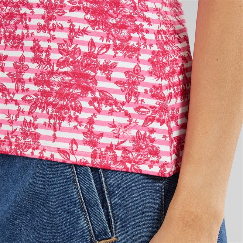 Crew Clothing Womens Printed Viscose T-Shirt Bonnie Stripe Pink - Image 3