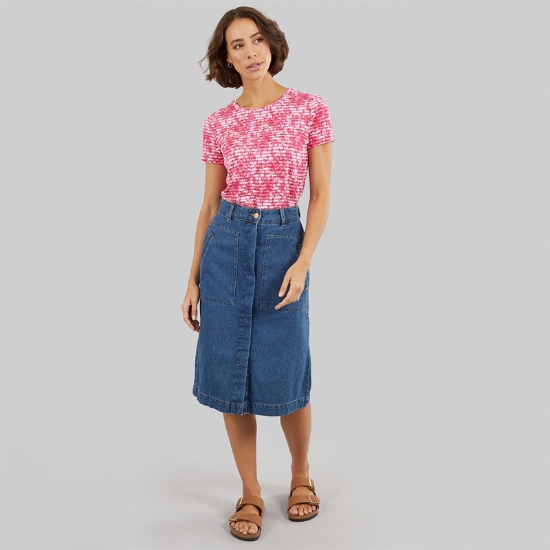 Crew Clothing Womens Printed Viscose T-Shirt Bonnie Stripe Pink - Image 4