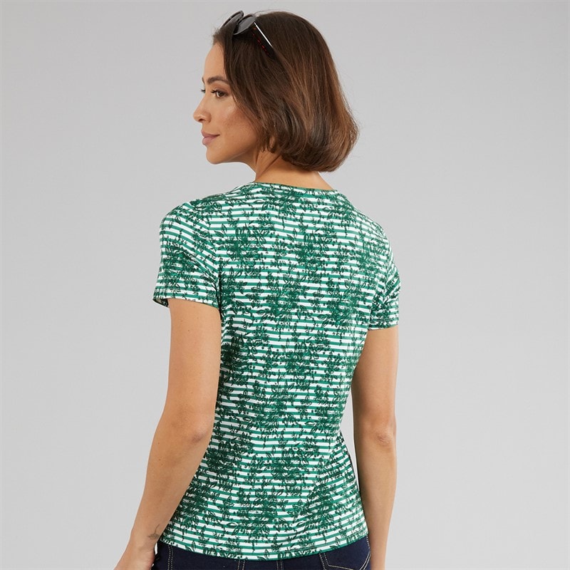 Crew Clothing Womens Printed Viscose T-Shirt Bonnie Stripe Green - Image 2