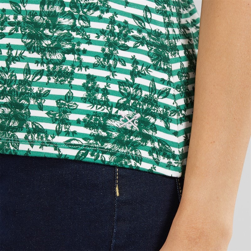 Crew Clothing Womens Printed Viscose T-Shirt Bonnie Stripe Green - Image 3