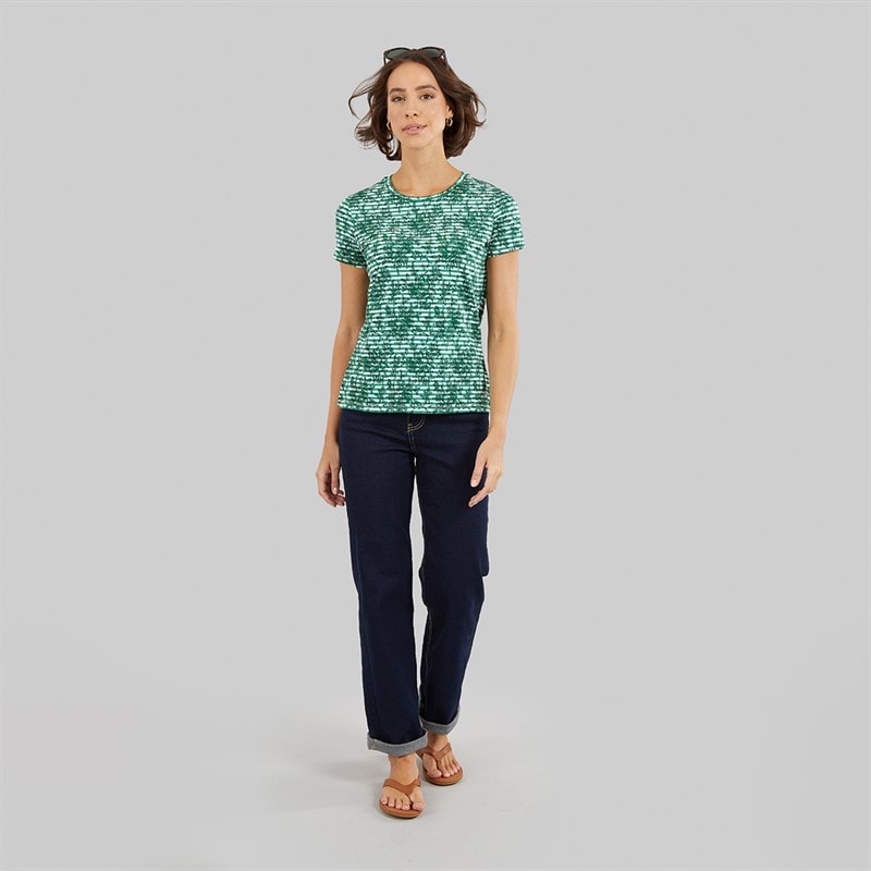 Crew Clothing Womens Printed Viscose T-Shirt Bonnie Stripe Green - Image 4
