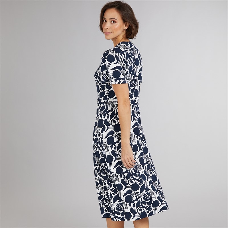 Crew Clothing Womens Emily Flutter Sleeve Jersey Dress Abstract Floral Navy/White - Image 2
