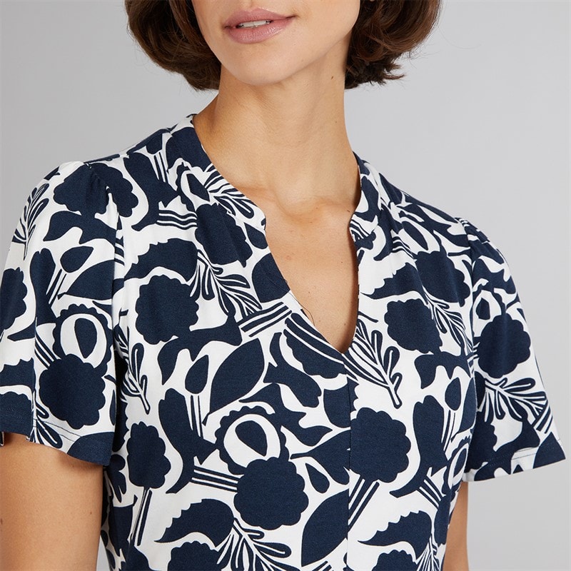 Crew Clothing Womens Emily Flutter Sleeve Jersey Dress Abstract Floral Navy/White - Image 3