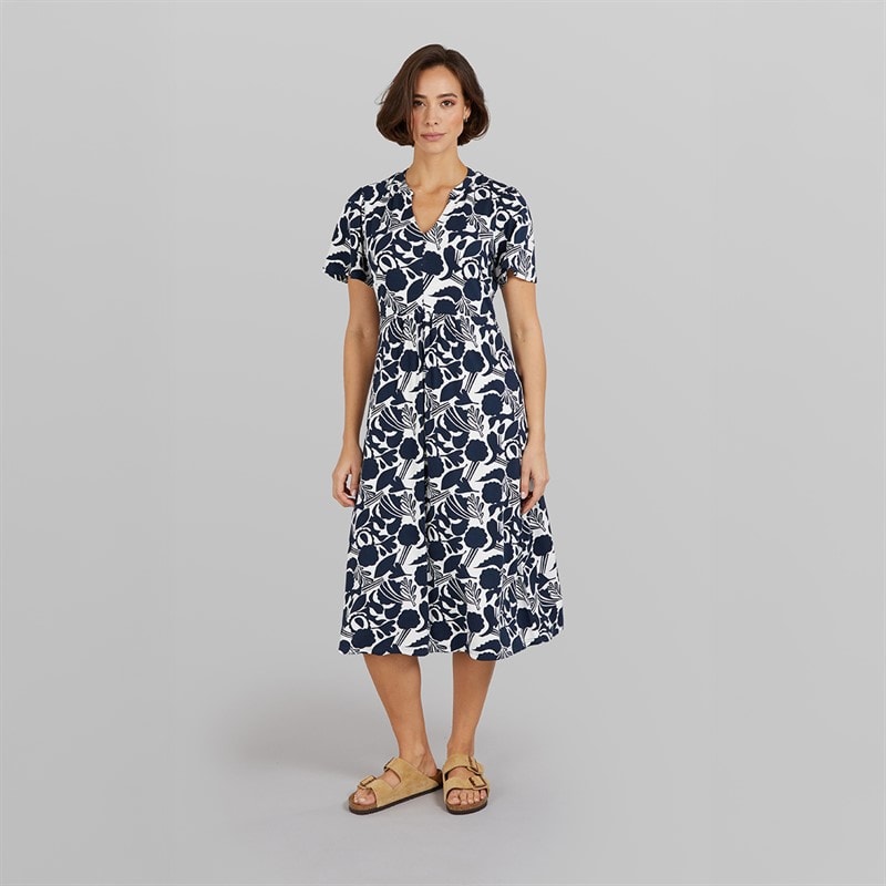 Crew Clothing Womens Emily Flutter Sleeve Jersey Dress Abstract Floral Navy/White - Image 4