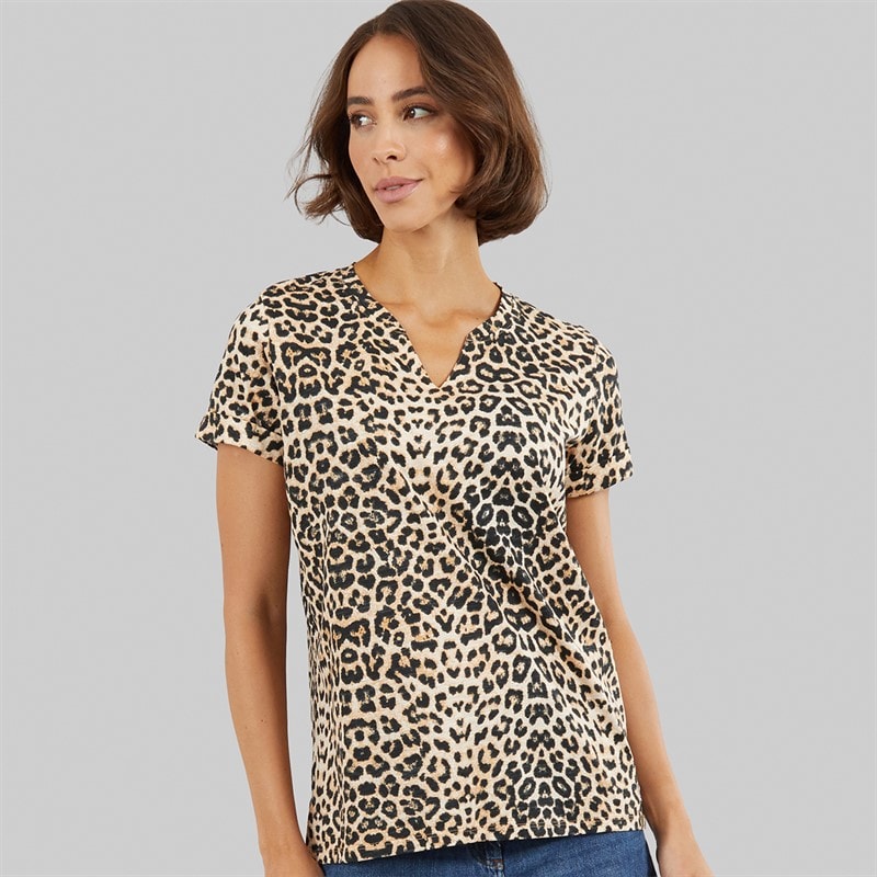 Crew Clothing Womens Notch Neck T-Shirt Leopard