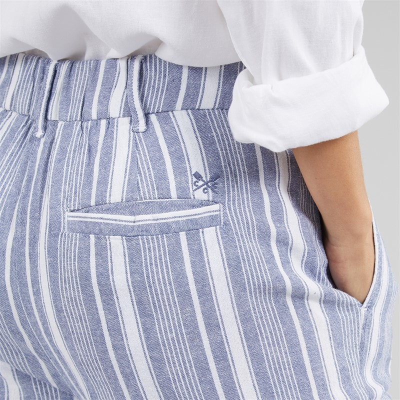 Crew Clothing Womens Wide Leg Linen Trousers Blue Indigo Stripe - Image 3