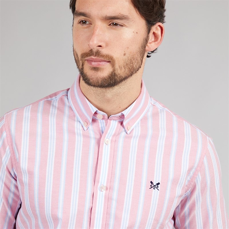 Crew Clothing Mens Short Sleeve Oxford Stripe Shirt Fox Glove/Blue Bell/Wasabi Fox Glove / Blue Bell / Wasabi - Image 3