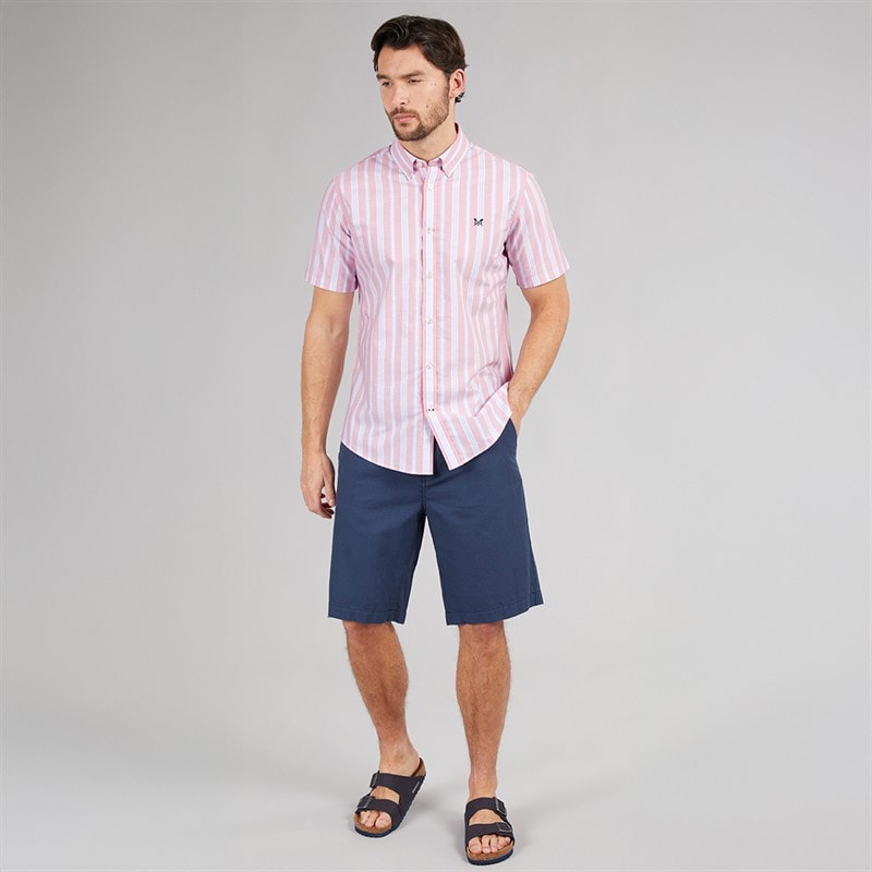 Crew Clothing Mens Short Sleeve Oxford Stripe Shirt Fox Glove/Blue Bell/Wasabi Fox Glove / Blue Bell / Wasabi - Image 4