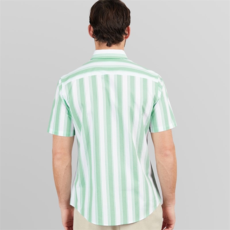 Crew Clothing Mens Short Sleeve Oxford Stripe Shirt Wasabi/White Wasabi / White - Image 2